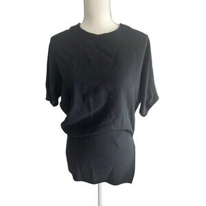 NARCISO RODRIGUEZ Black Silk Blend Ruched Top Size 38
